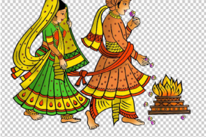 Indian Wedding Couple Cartoon PNG